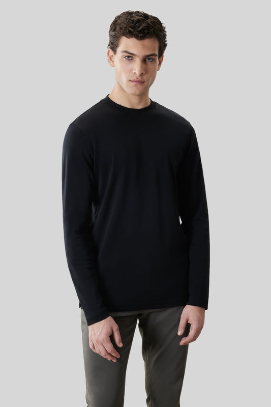 Men's Pima Cotton Long Sleeve Crew Neck T-Shirt in Black