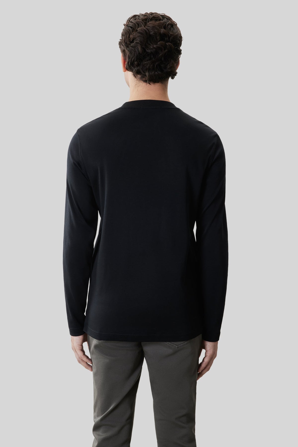 Men's Pima Cotton Long Sleeve Crew Neck T-Shirt in Black