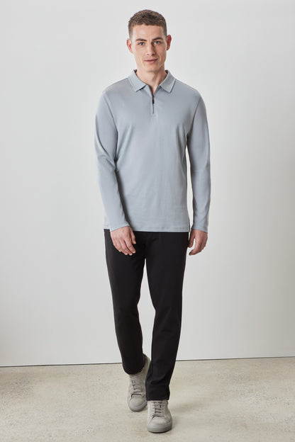 Men's Pima Cotton Long Sleeve Zipper Polo in Grey