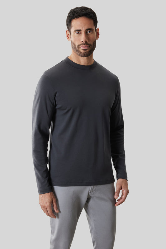 Men's Pima Cotton Long Sleeve Crew Neck T-Shirt in Cannon Grey