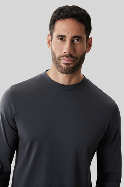 Men's Pima Cotton Long Sleeve Crew Neck T-Shirt in Cannon Grey