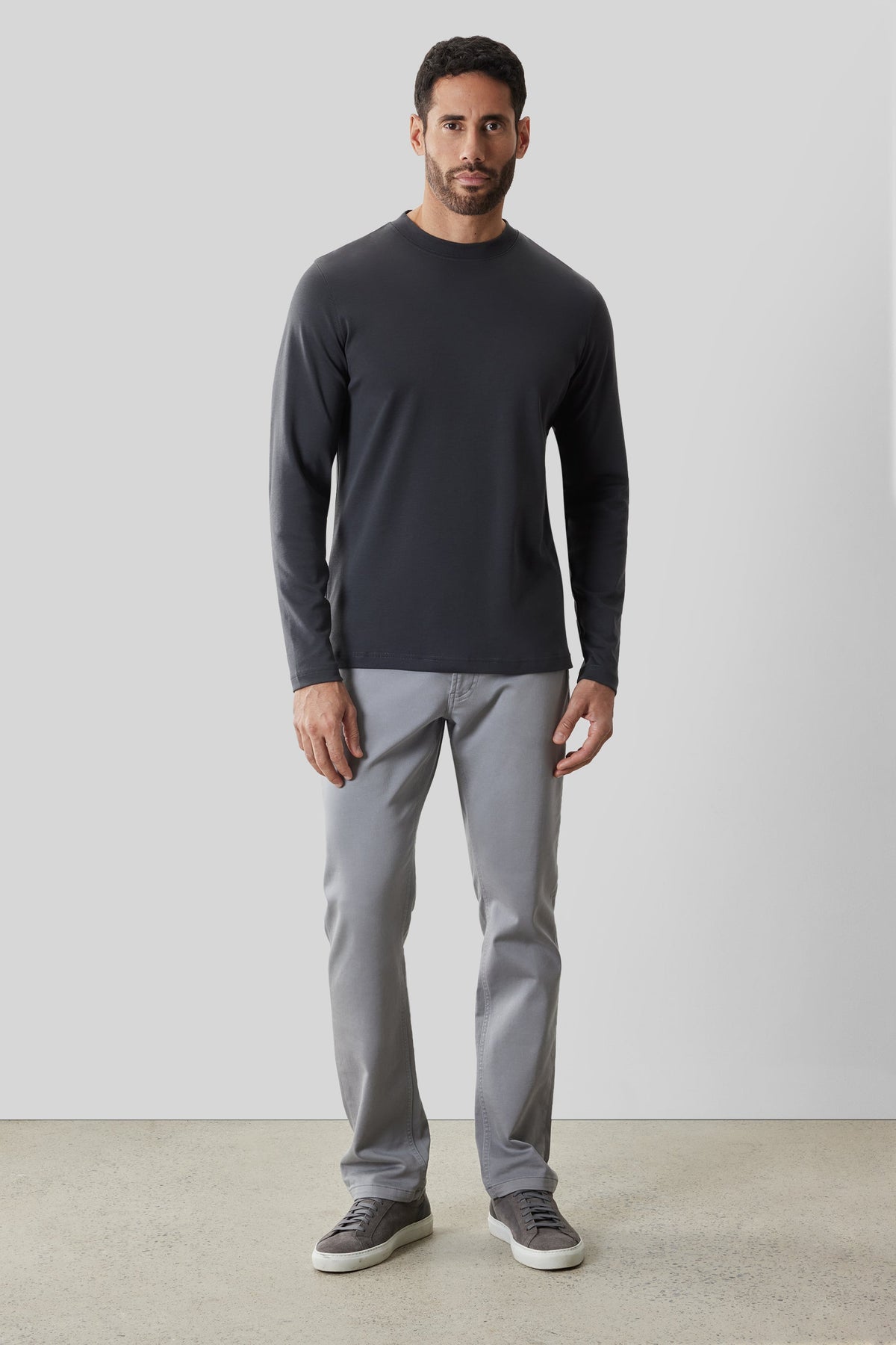 Men's Pima Cotton Long Sleeve Crew Neck T-Shirt in Cannon Grey