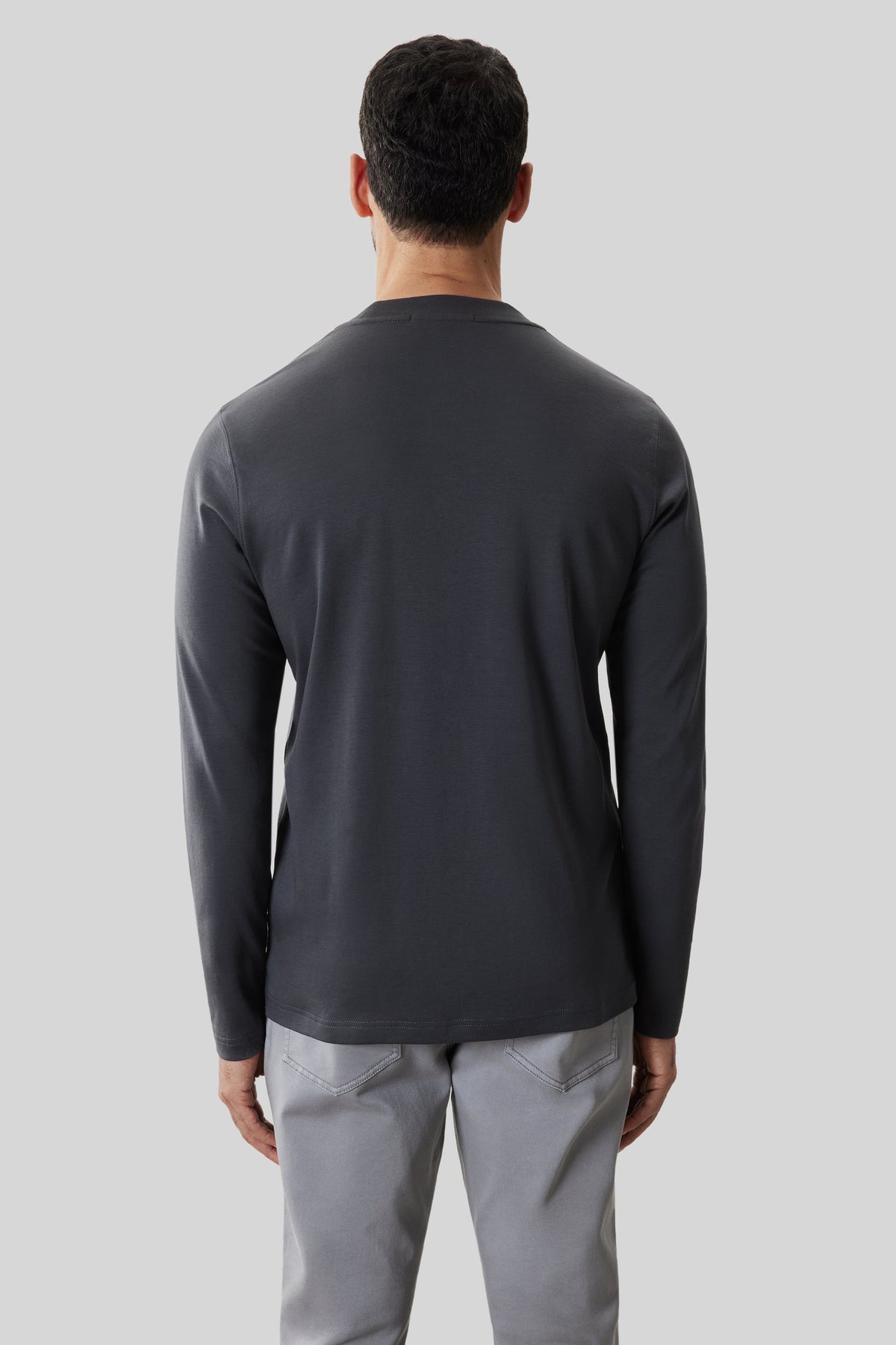 Men's Pima Cotton Long Sleeve Crew Neck T-Shirt in Cannon Grey