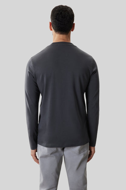 Men's Pima Cotton Long Sleeve Crew Neck T-Shirt in Cannon Grey