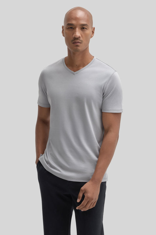 Men's Pima Cotton V-Neck T-Shirt in Monument Grey
