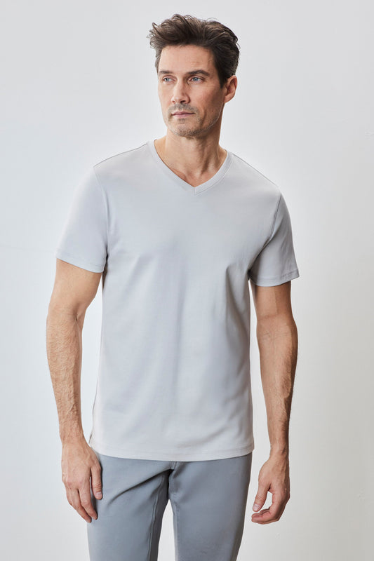 Men's Pima Cotton V-Neck T-Shirt in Chalk