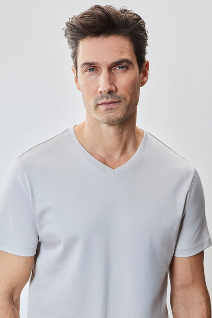 Men's Pima Cotton V-Neck T-Shirt in Chalk