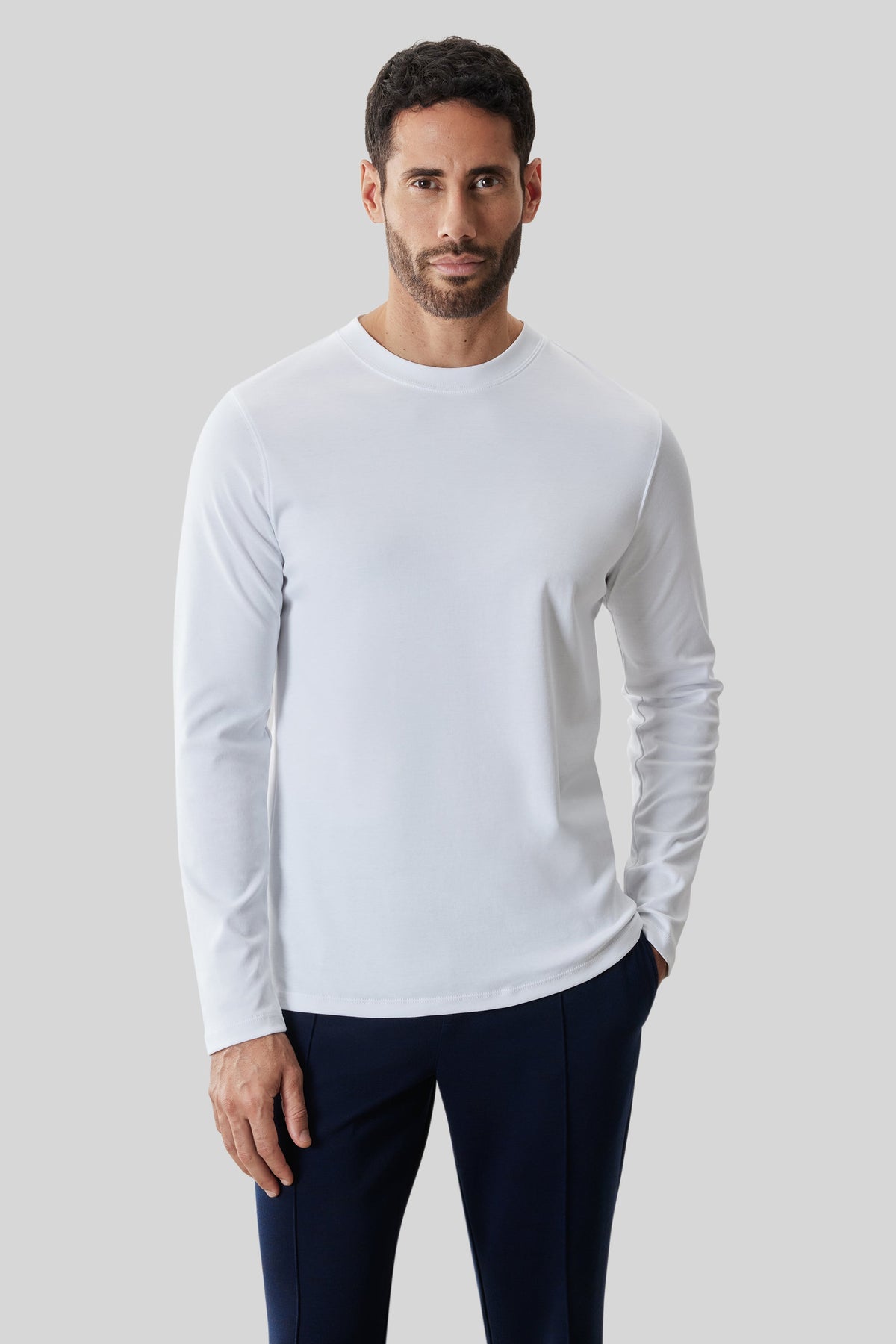 Men's Pima Cotton Long Sleeve Crew Neck T-Shirt in White