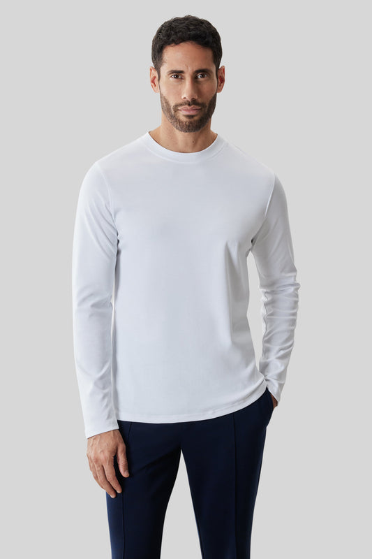 Men's Pima Cotton Long Sleeve Crew Neck T-Shirt in White