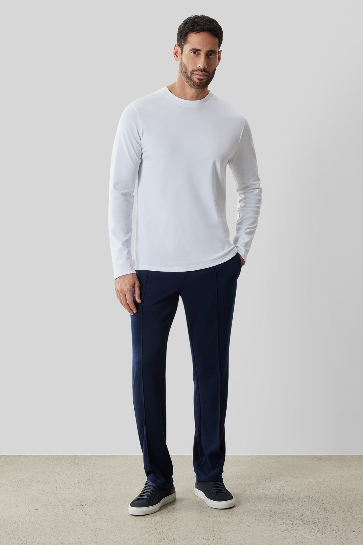 Men's Pima Cotton Long Sleeve Crew Neck T-Shirt in White