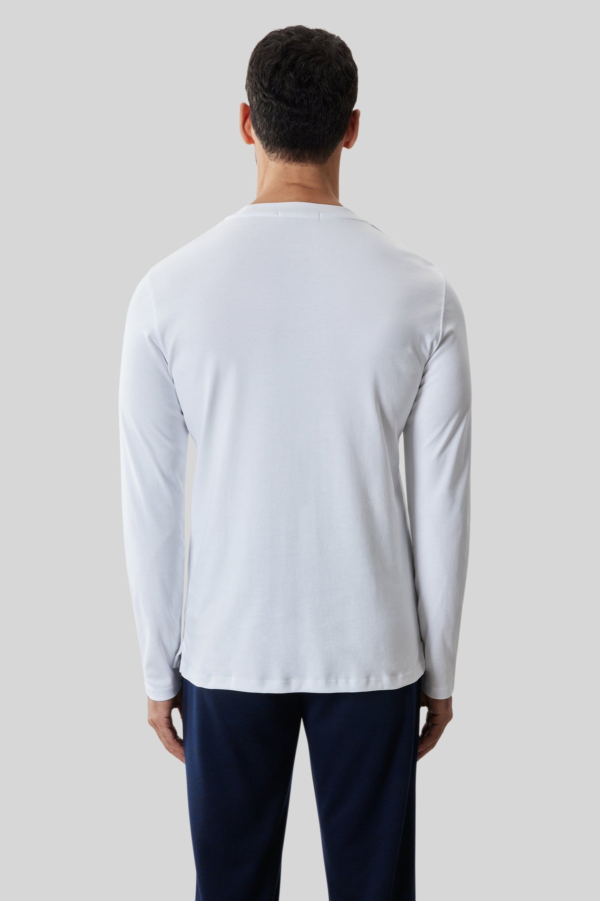 Men's Pima Cotton Long Sleeve Crew Neck T-Shirt in White