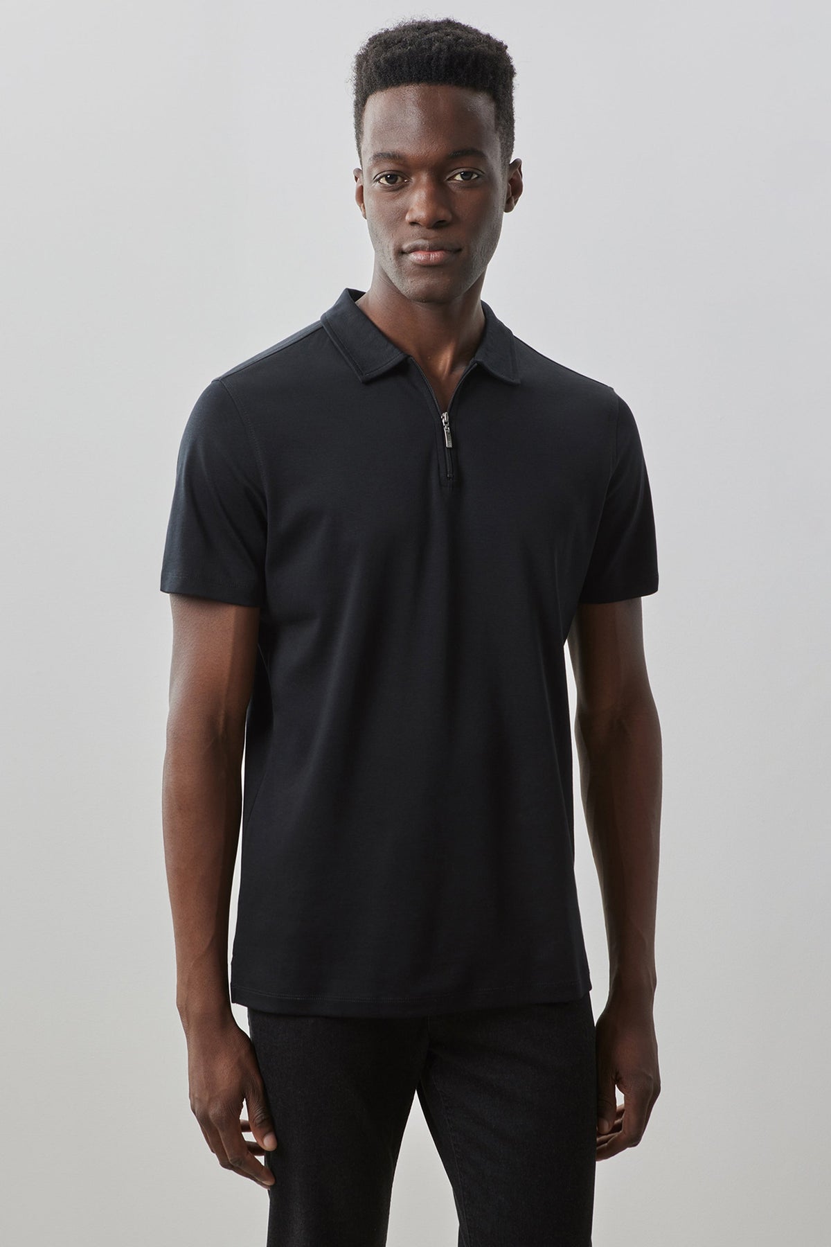 Men's Pima Cotton Short Sleeve Zipper Polo in Black