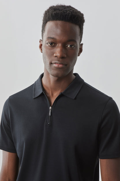 Men's Pima Cotton Short Sleeve Zipper Polo in Black