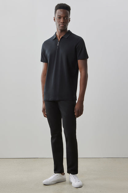 Men's Pima Cotton Short Sleeve Zipper Polo in Black