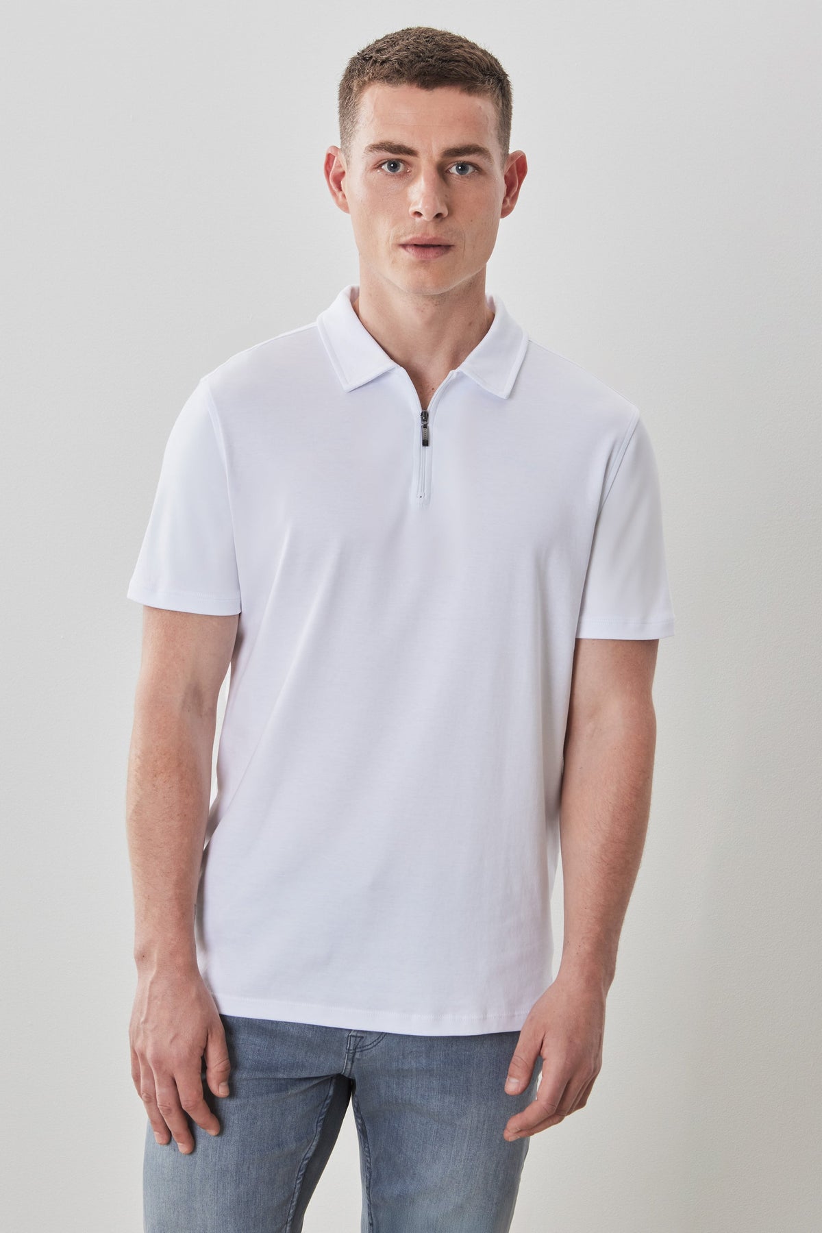 Men's Pima Cotton Short Sleeve Zipper Polo in White