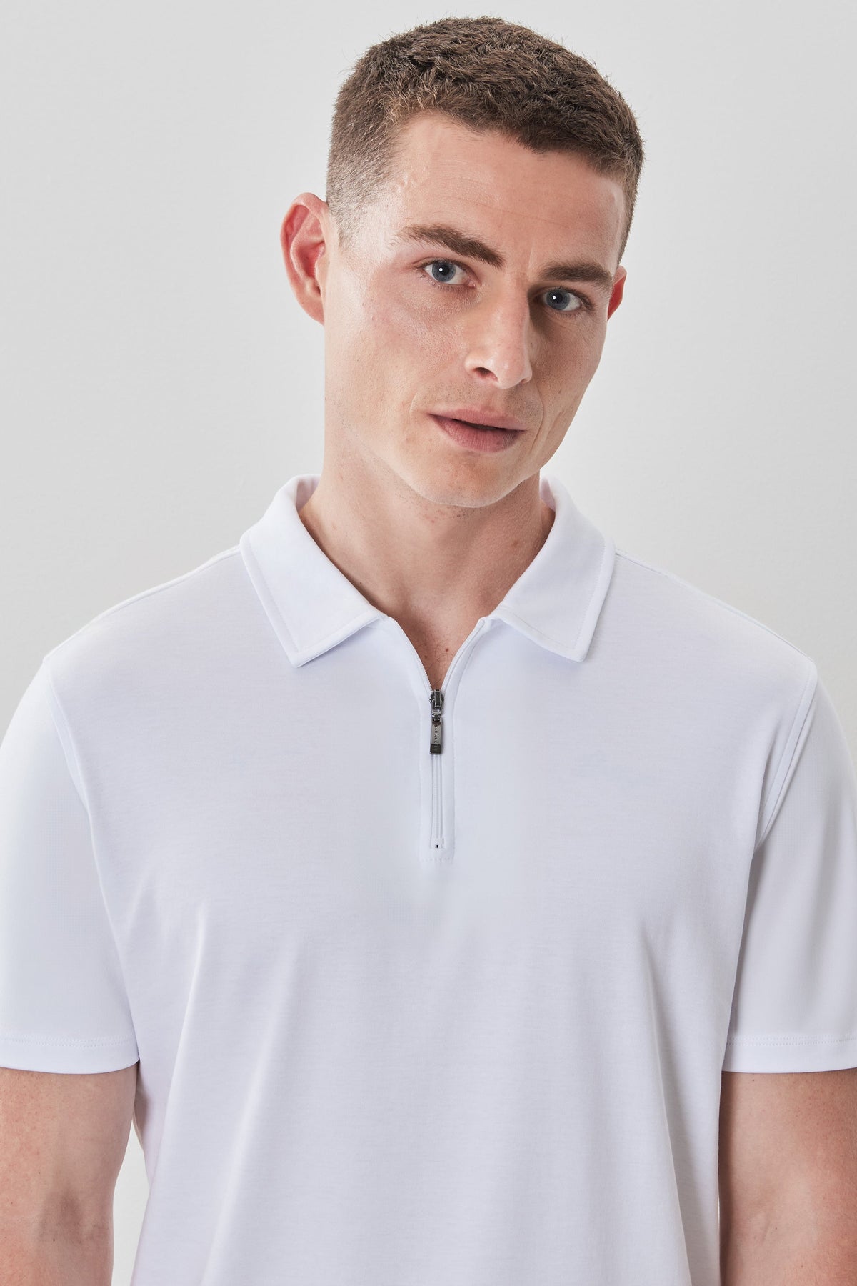 Men's Pima Cotton Short Sleeve Zipper Polo in White