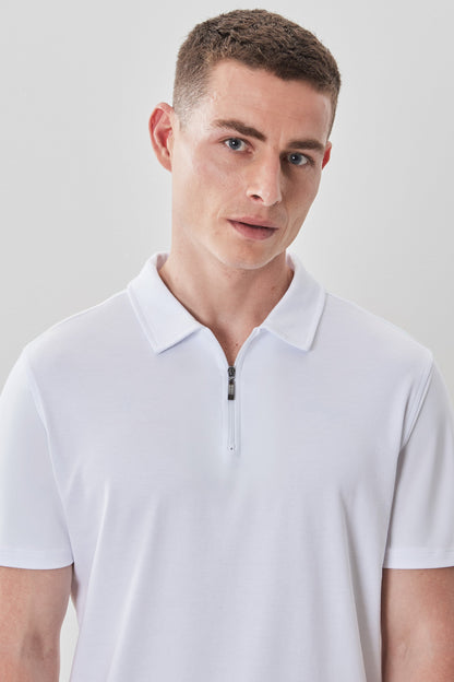 Men's Pima Cotton Short Sleeve Zipper Polo in White