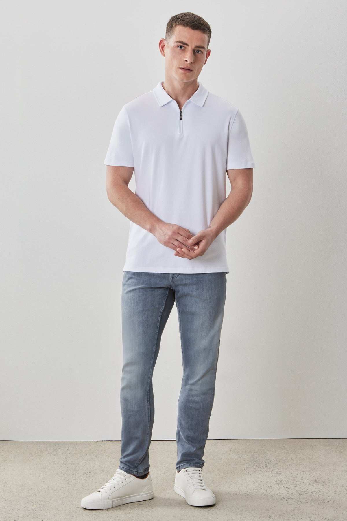 Men's Pima Cotton Short Sleeve Zipper Polo in White