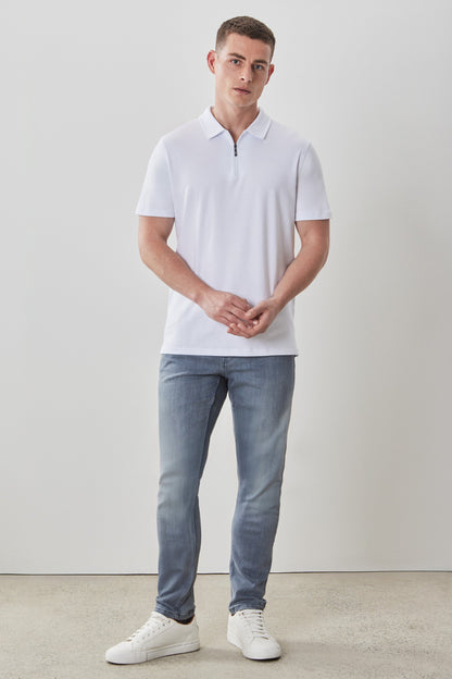 Men's Pima Cotton Short Sleeve Zipper Polo in White